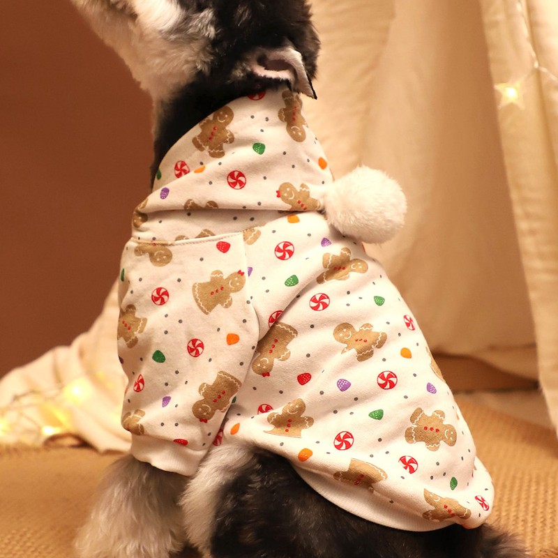 Christmas Dog Hoodie White Background Print Cute Gingerbread Man Dog