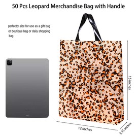 MOCCNORA 50 Pcs Leopard Merchandise Bag with Handle Reusable Plastic Shopping Bags for Small Business Retail Gift Boutique Birthdays Parties
