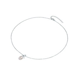 Valero Pearls Women's Necklace with Pendant Sterling Silver with Freshwater Cultured Pearl and White Zirconia Pearl Necklace with Pearl Pendant, Cubic Zirconia