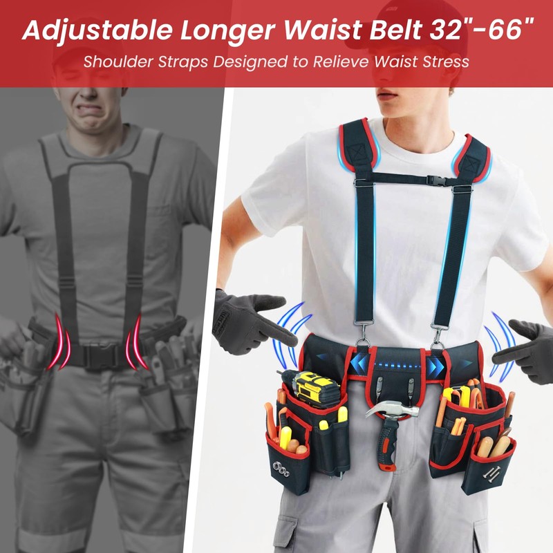 Tool Belt With Suspenders, Heavy Duty Magnetic Tool Belts for