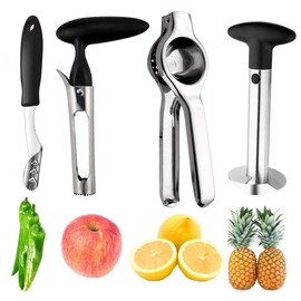 Pineapple Corer Peeler Slicer Cutter, Lemon Press Squeezer Manual Juicer, Apple Corer Remover and Jalapeno Pepper Corer Remover, yamesu 4-piece Set Kitchen Tools