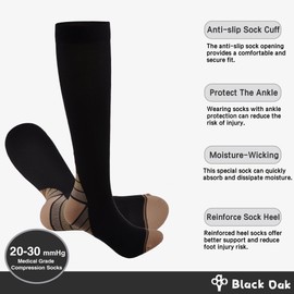 BlackOak Compression Socks For Men Women Knee High OTC 20-30 mmHg, S/M & L/XL Sizes, Circulation Boost, Swelling Relief