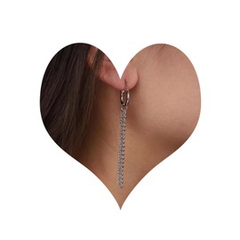 Inateannal Vintage Tassel Chain Earrings Silver Fringe Chain Earrings Long Chain Dangle Earrings Punk Thick Chain Huggie Hoop Earrings Jewellery for Women and Girls, Alloy Steel