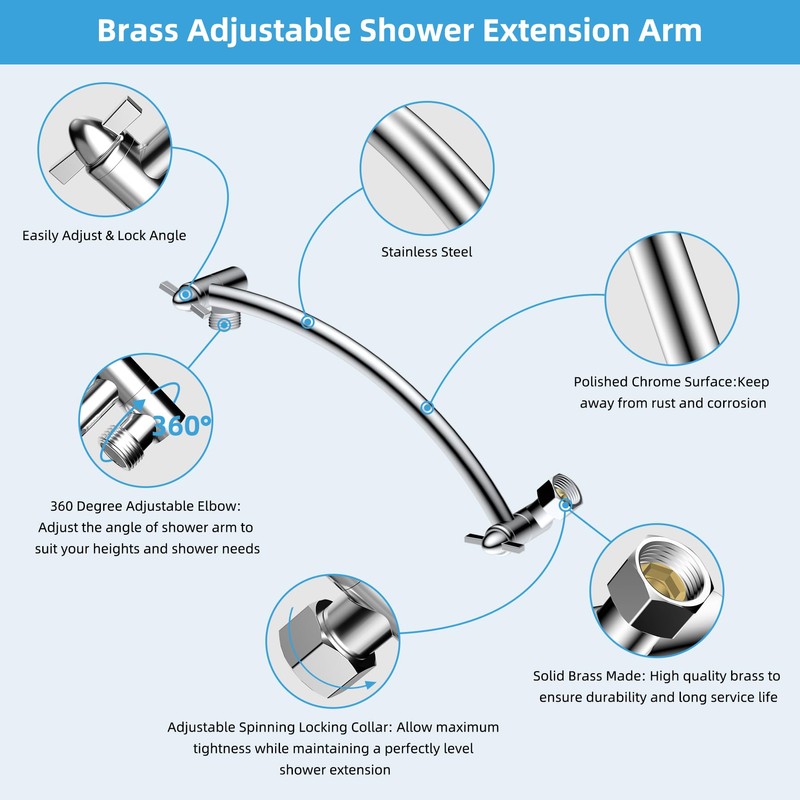 Hibbent All Metal 10'' Shower Head Extension Arm Solid Brass