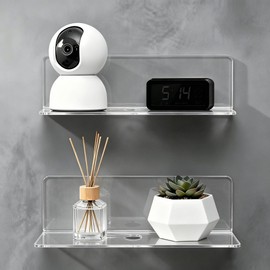 PHMING 2 Pcs Shelves for Wall, Transparent No Drill Shelf, 22.8cm