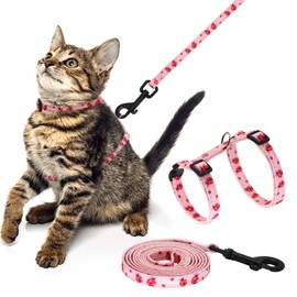 Giecooh Cotton Cat Harness and Leash Set, Escape-Proof Adjustable Soft Harness for Kitten, Small & Large Cats, Ideal for Travel & Outdoor Walking (Ladybug)