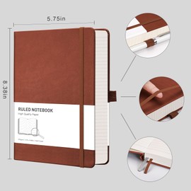Rettacy Notebook A5 Lined: Thick Diary with 320 Numbered Pages, 1 Back Pocket and High-Quality Hardcover for Women and Men in the Office or School, 14.5 x 21 cm, Brown