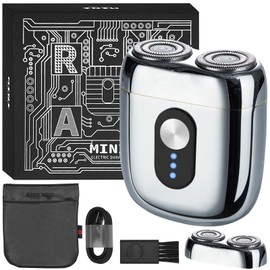 シェーバーメンズ 電動 髭剃り 小型 電動 電気カミソリ ひげそり マグネット仕様 Type-C充電式 LEDバッテリー残量表示 回転式 IPX7防水 水洗い/お風呂剃り可 男性 プレゼント 旅行/出張/オフィス/車内 収納袋付き 取扱説明書付（シルバー）