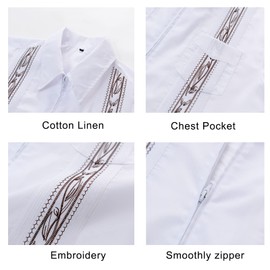 MAXJON Men's Short Sleeve Cuban Guayabera Shirts Full Zip Front Mexican Men Guayabera Shirts with Pockets (White,2XL)