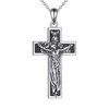 DAYLINLOVE Crucifix Necklace Men 925 Sterling Silver Black Onyx Jesus