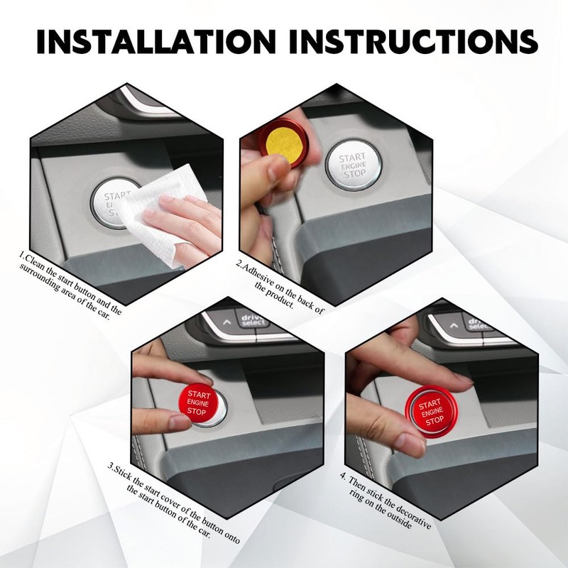 QZTYTY Car Push Start Button Cover, Ignition Switch Button, Engine