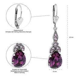 Nobel Schmuck Art Nouveau Earrings Silver Crystals Drop Cut Hanging Festive, Glass, Crystal