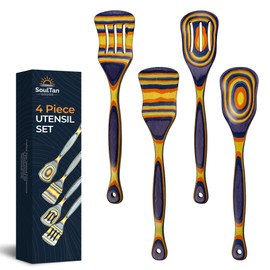 SoulTan Goods Pakkawood Cooking Utensils – Wooden Utensil Set for Cooking, Slotted Spoon, Spatula, Non-Toxic & Durable Kitchen Tools – Heat-Resistant Wooden Spoons for Cooking, Eco-Friendly & Stylish
