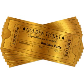 bxtala Golden Ticket Birthday Invitation, Birthday Party Invitation Cards for Teens and Adults, Party Celebration Supplies, Gold Ticket 20 Invitations with Envelopes for Birthday Party