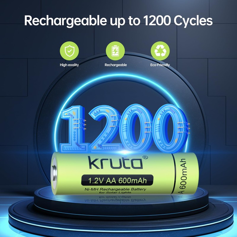 Kruta Rechargeable AA Battery for Outdoor Solar Lights, 12 Pack