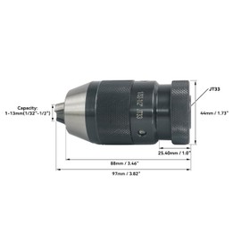 HFS(R) Self Tighten Keyless Drill Chuck JT33 Taper Mount 3-Jaw for Lathes Drilling Machine 1/32"-1/2"(1-13mm)