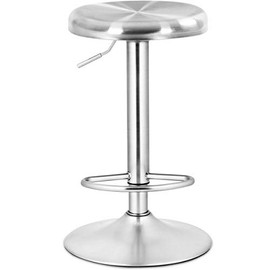 Round Top Silver Brushed Stainless Steel Swivel Bar Stool Seat Adjustable Height
