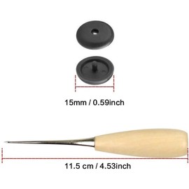 15 Sets Black Seat Belt Stopper Buttons Non-Slip Buckle No Welding is Required with Wooden Handle Awl for Loading and Unloading