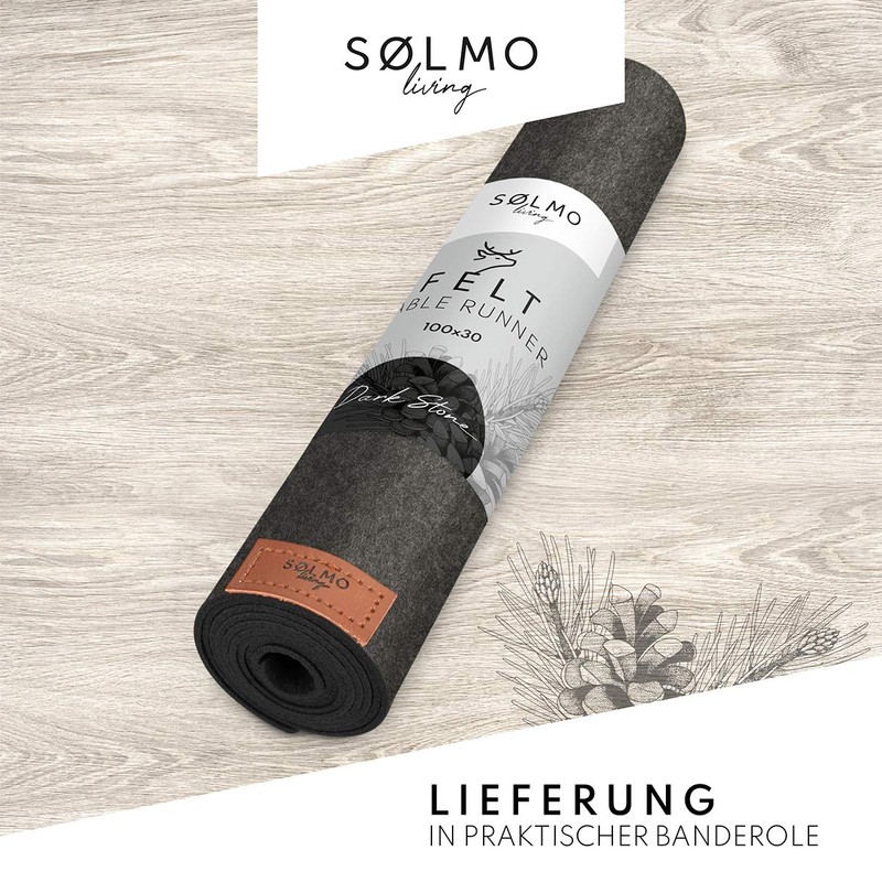 sølmo Designer Felt Table Runner, 100 x 30 cm, Washable, with