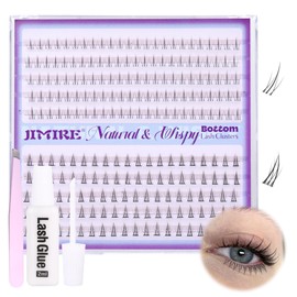 JIMIRE Wispy Bottom Lash Clusters Natural Bottom Lashes with Thin Band Soft Manga Bottom Eyelash Clusters 220Pcs DIY Bottom Lash Extension Kit with Lash Glue and Applicator