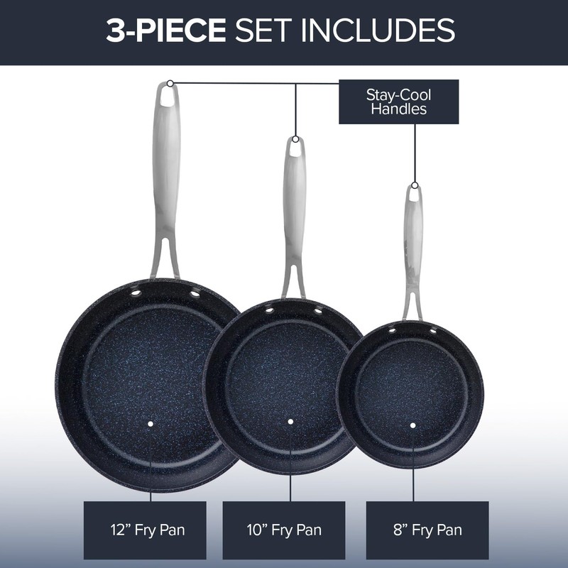 Nuwave 3-Piece Fry Pan Set, 8”, 10”, 12” Forged Lightweight,
