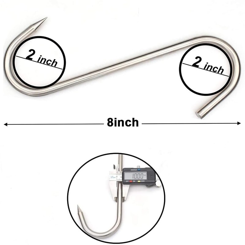 (4Pack)8 Inch S-Hook Meat Hooks Heavy Duty Stainless Steel Meat