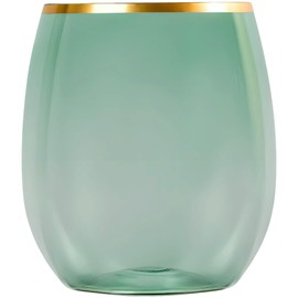 Elegant Stemless Green Wine Goblets With Gold Rim - 12 Oz. (Pack of 6) - Unique & Sophisticated Design - Perfect For Enhancing Wine Tasting Experience