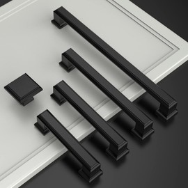 Amerdeco 6 Pack Matte Black Cabinet Hardware - 5 Inch(128mm) Hole Center Kitchen Handles for Bathroom & Dresser Pulls ZH0001
