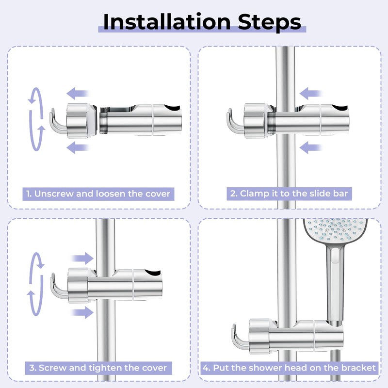 Alyvisun Adjustable Hand Shower Holder with 2 Hooks, Universal Shower