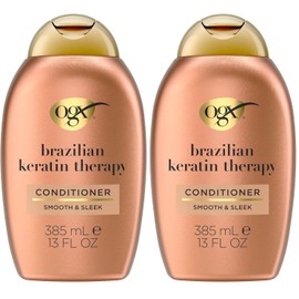 OGX Ever Straightening + Brazilian Keratin Therapy Hair-Smoothing Conditioner with Coconut Oil, Cocoa Butter & Avocado Oil, Paraben-Free, Sulfate-Free Surfactants, 13 Fl Oz (Pack of 2)