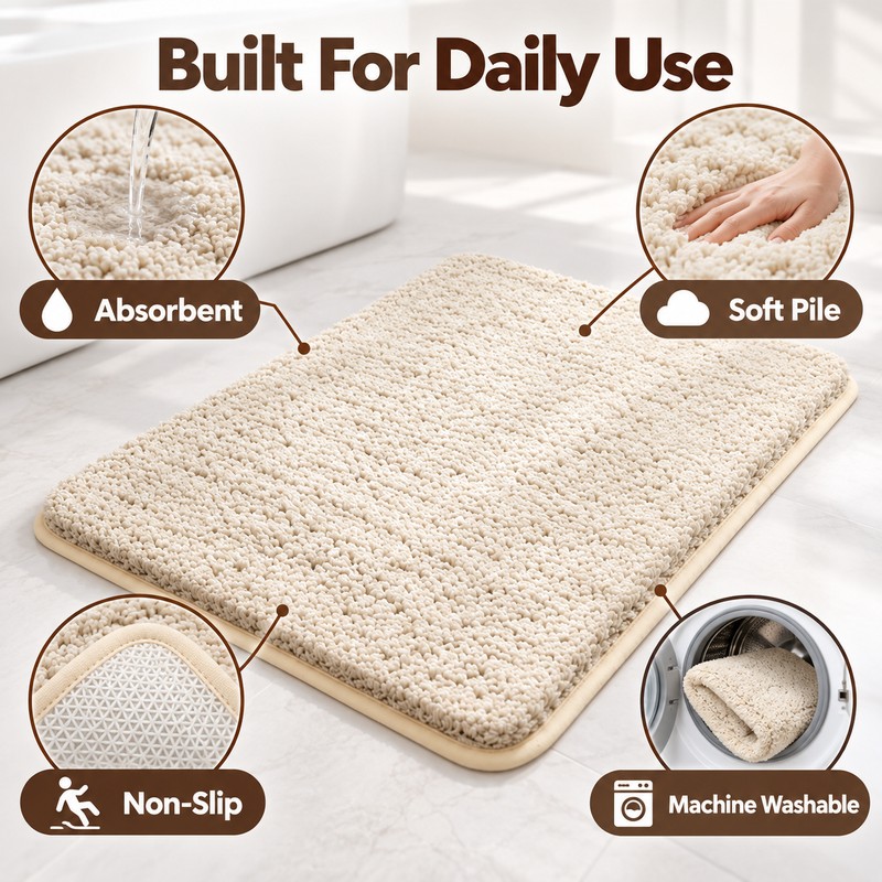 50cm x 80cm Water Absorbent Non-Slip Bathroom Mat – Thick