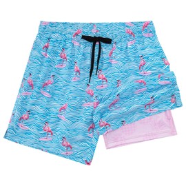 Men Swim Trunks with Boxer Brief Liner Blue Water Ripple 5.5" Board Shorts for Men's Pink Pineapple Flamingo Bathing Suits Youth Quick Dry Hawaiian Swimming Shorts L