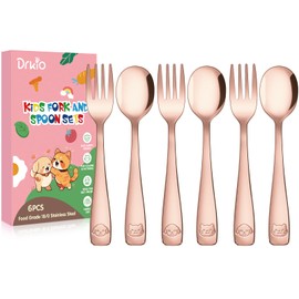 DRKIO Stainless Steel Toddler Utensils Set - 6 Pieces Kids Silverware Set Children Safe Food Grade Small Forks and Spoons Dishwasher Safe Mirror Polished