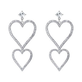 EVER FAITH Women's Earrings Crystal Party Charming 2 Hearts Pierced Chandelier Earrings, Crystal