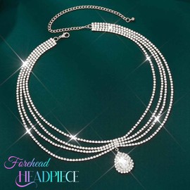 Catery Head Chain Jewelry Silver Wedding Rhinestone Headpiece Crystal Boho Hair Accessories for Women