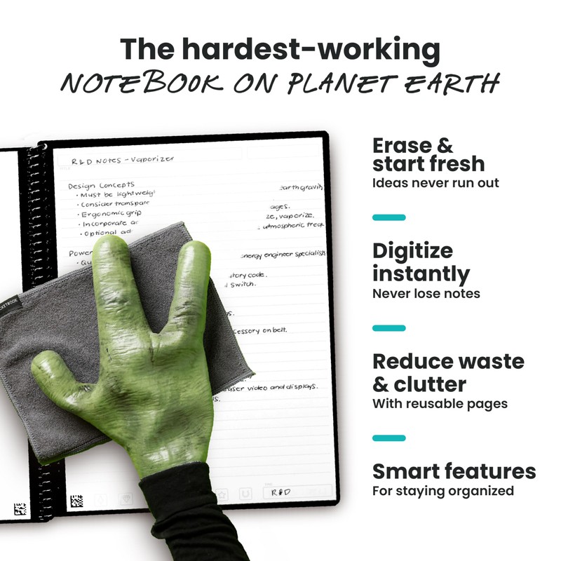 Rocketbook Core Reusable Smart Notebook, Lined Pages For School, Work