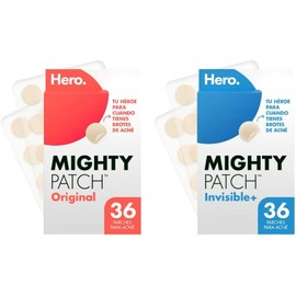 Hero Parches para Acné Mighty Patch Original de Noche, 36 pzas. Absorben las Impurezas en 6 a 8 Horas + Hero Parches para Acné Invisible+ de Día, 36 pzas. Sin Medicamento, Probados Dermatológicamente