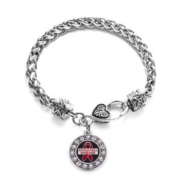 Inspired Silver - Sickle Cell Support Silver Braided Bracelets for Women - Circle Charm Bracelet Jewelry Gift with Cubic Zirconia - Women's Charm Bracelet with Lobster Claw Clasp