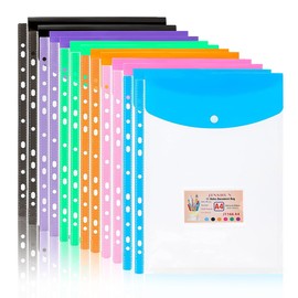 6 Packs A4 File Folders - Plastic Wallets Folders Colourful File Pockets with Button and Tab Card Plastic Envelope File Folders for School Office Receipt of Bills Document