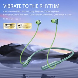 Oraimo NeckLite Wireless Neckband Earbuds, Wearable Around Neck Headphones Built-in Microphone, Bluetooth Headset Magnetic Earphones Deep Bass, Ultra-Lightweight Comfort, 30H Playtime, Green