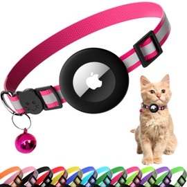 Seyezo Breakaway Airtag Cat Collar, Reflective Cat Collar with Air Tag Holder, Kitten Collar with Bell for Boys Girls Cats, GPS Tracker for Cats 0.4’’ Width Adjustable Safe Kitty Collar, Rose red