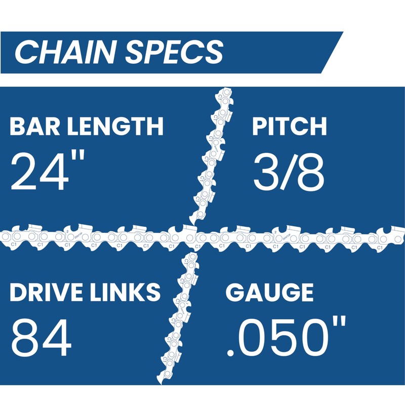 ZENTOP 24" Carbide Chainsaw Chain, 3/8" Pitch .050" Gauge 84DL,