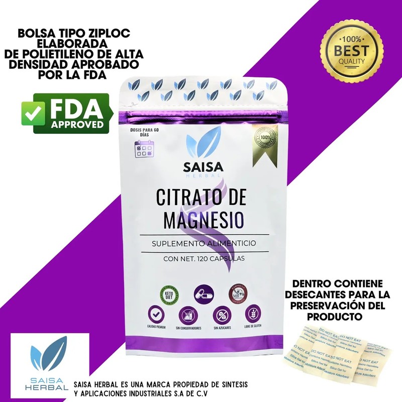 Citrato De Magnesio 2 Bolsas Con 120 Cápsulas De 500