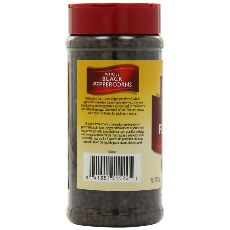 Tone's Whole Black Peppercorns, 9 Ounce