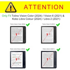 E NET-CASE Case for Tolino Vision Color (2024)/Vision 6 (2021) & Kobo Libra Colour (2024)/Libra 2 (2021) Stand Cover Auto Sleep/Wake with Card Slot & Wrist Strap (Pink)