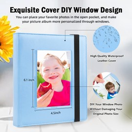 Photo Album 4x6 Photos PU Leather Cover Picture Book Black Inner Page with Front Window, Each 4x6 Photo Album Holds 136 Pictures, 4x6 Photo Book for Baby Wedding Family Children Anniversar (Blue)