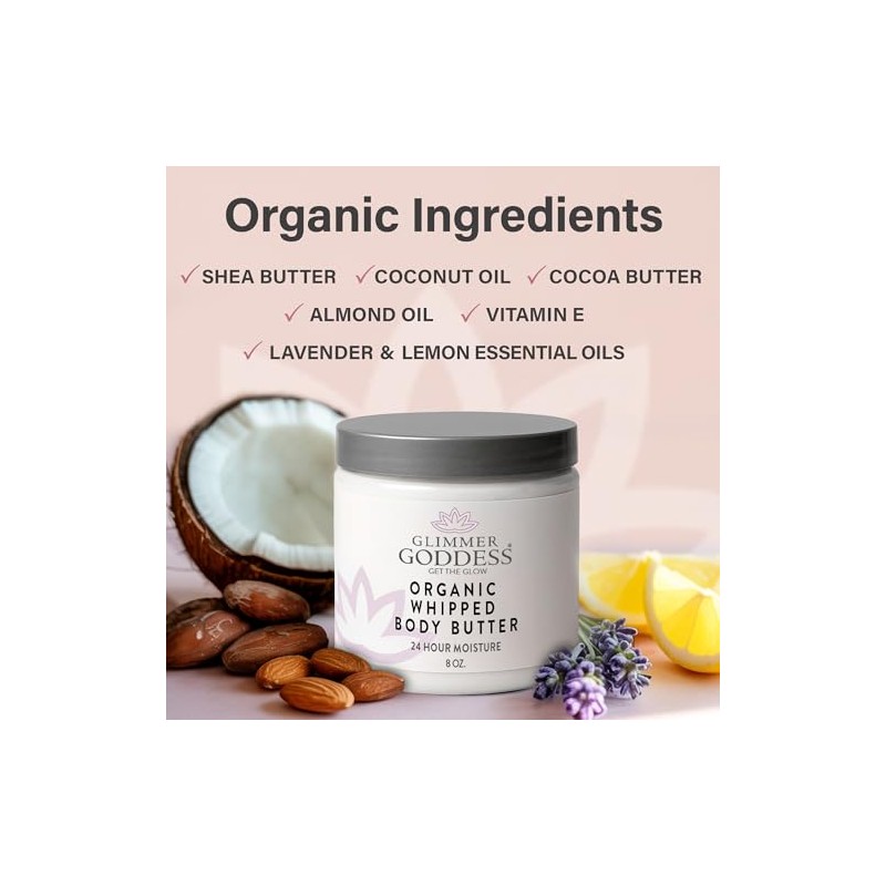 Glimmer Goddess Manteca corporal orgánica de 8 oz (coco y