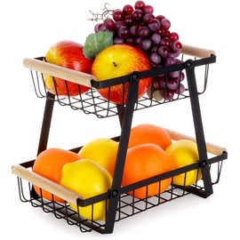 Vilde Storage Basket Fruit Basket Vegetable Basket Metal Basket Wire Basket Black 2-Tier