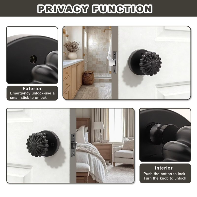 NIZADO 1 Pack Black Privacy Door Knob, Interior Door Lock