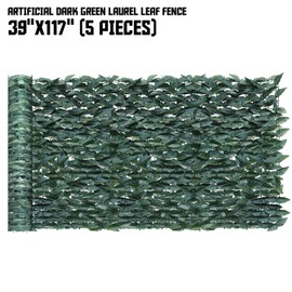 TANG by Sunshades Depot 39x117 inch FT Artificial Faux Larual Dark Leaf Fence Screen 7 Pcs Leaf Vine Decoration Panel